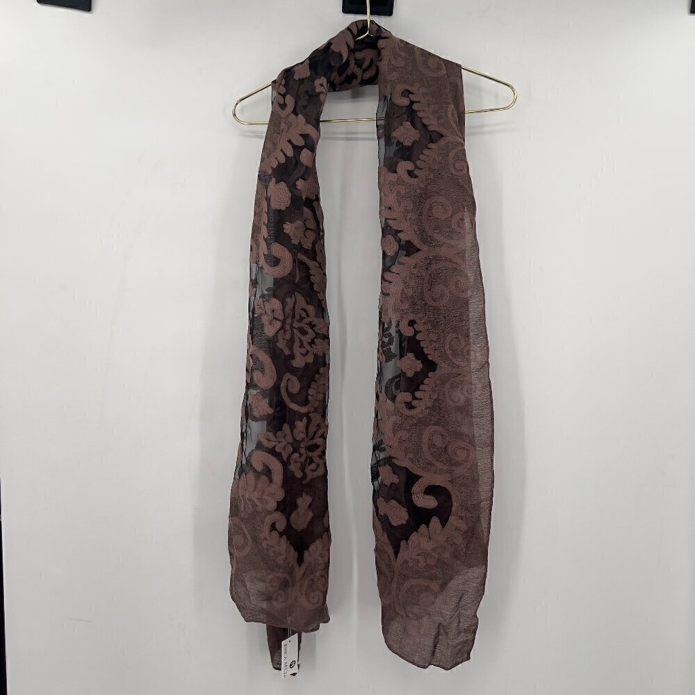 Jessica McClintock Brocade Sheer Shawl Solid Border Scarf NWT